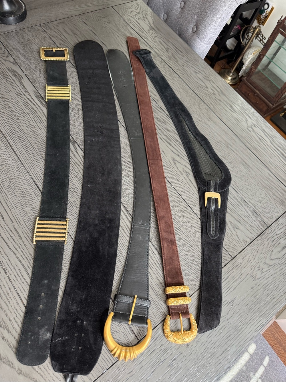 Bally Black and Brown Suede Belts with Gold Hardware